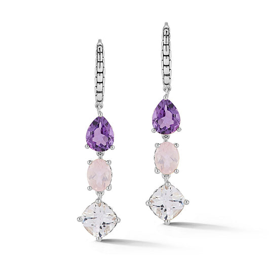 JAI Sterling Silver Multi Gemstone (Ice) Box Chain | Silver Earrings