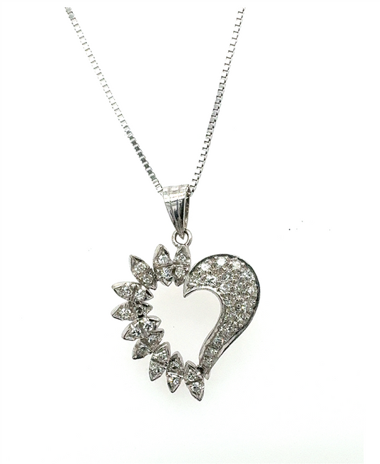 14K White Gold Diamond Heart Pendant – No Chain
