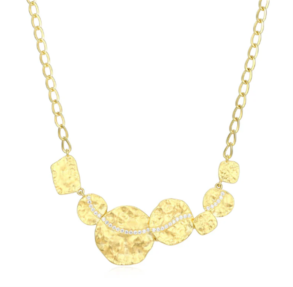 ELLE “Galaxy” Necklace – Yellow Gold-Plated Sterling Silver with White CZ, 17" + 3" Extension