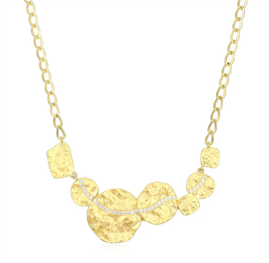 ELLE “Galaxy” Necklace – Yellow Gold-Plated Sterling Silver with White CZ, 17" + 3" Extension