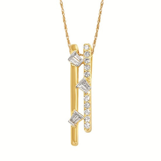 14K Yellow Gold Diamond Double Bar Pendant – .16CTW