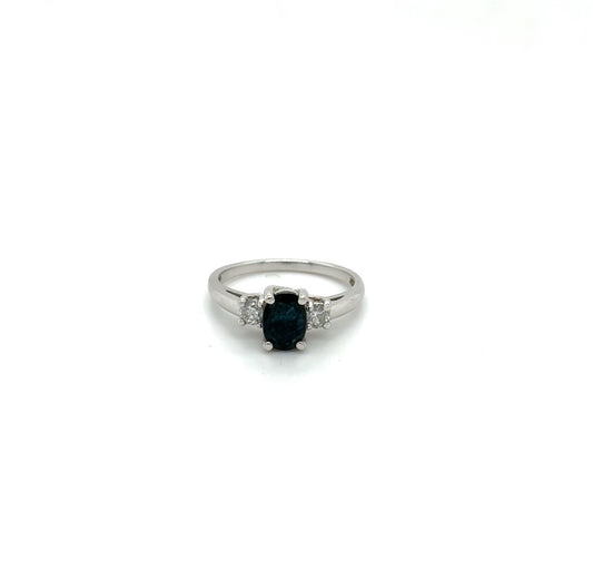 Estate Ring with White Sapphire & Diamond in 14K White Gold – Size 7