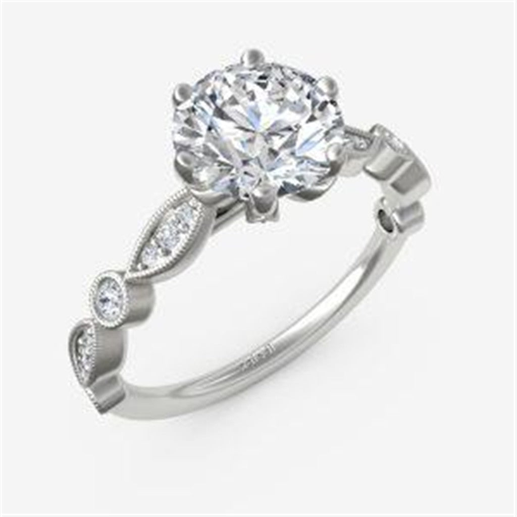 Ornate 6 Prong Cathedral Head with Milgrain Round and Shield Diamond Shank - 2.3mm Wide Engagement Ring Semi-Mount