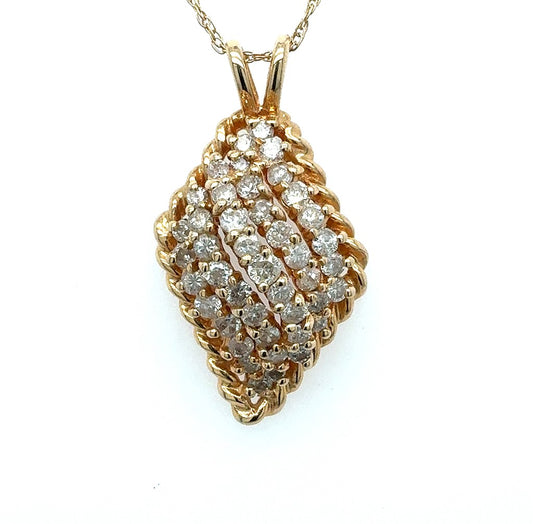 14K Yellow Gold Diamond Cluster Pendant on 18" Chain