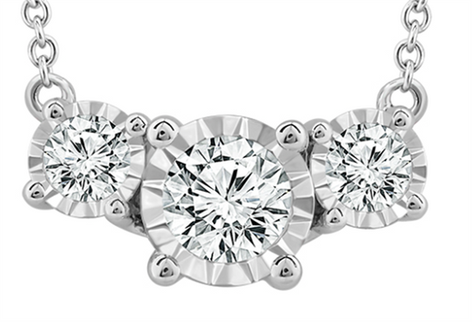 14K White Gold .25CTW 3 Round Brilliant Cut Diamond Illusion Set Pendant with Cable Chain