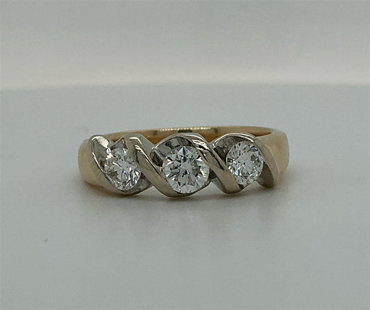 14K Yellow Gold 3-Stone Diamond Ring – Size 6.75