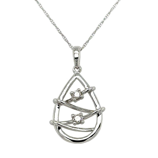 SS .10CTW Diamond Heart Strings Tear Drop Pendant with 18" Chain