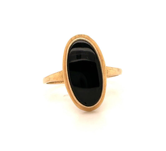 10K Yellow Gold Oval Onyx Ring – Size 9