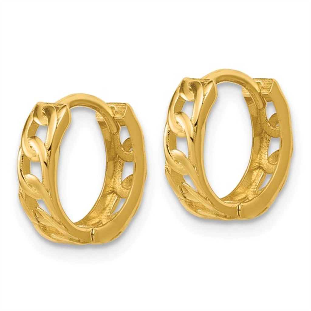 14K Yellow Gold Polished Chain Link Pattern Hoop Earrings