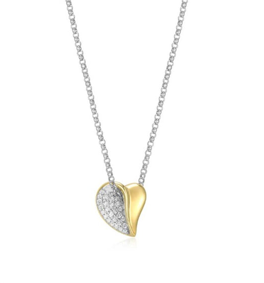 Sterling Silver ELLE "Amour" Rhodium and Yellow Gold-Plated White CZ Necklace