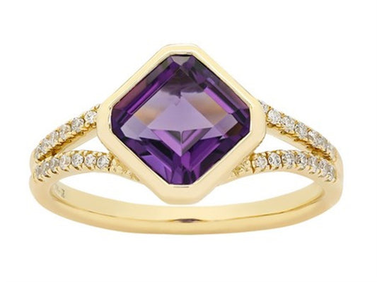 14K Yellow Gold Amethyst & Diamond Ring