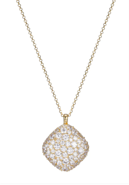 ELLE Glimmer Yellow Gold Plated Diamond Shape Cubic Zirconia Pendant Necklace