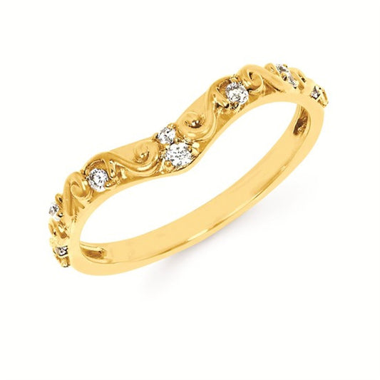 14KYG .09CTW Curved Diamond Wedding Band – Scroll Design