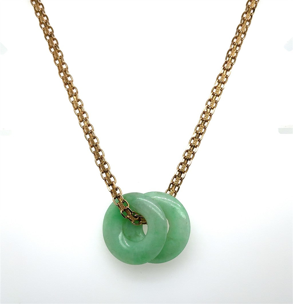 14K Yellow Gold Estate Necklace with Jade Circles – 20"