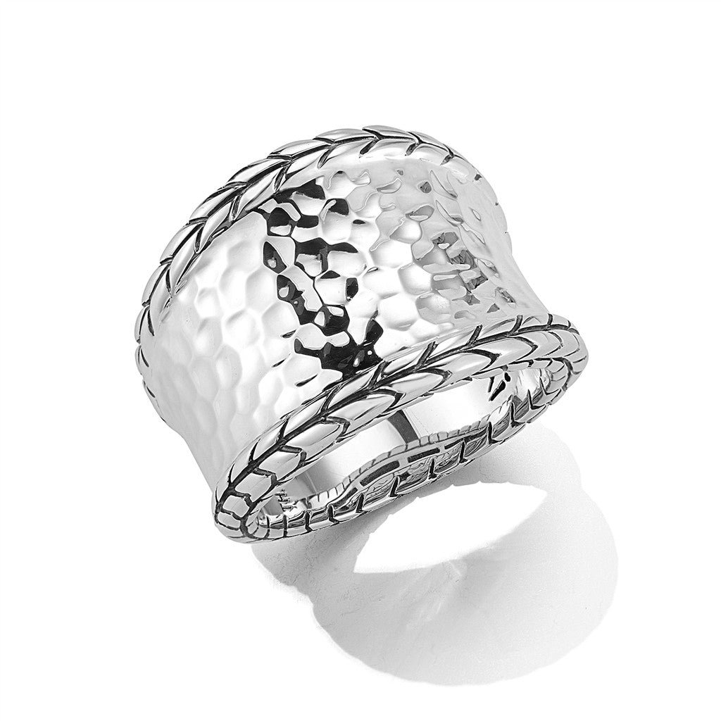 JAI Sterling Silver Hammered Saddle Ring with Bask | Silver Rings