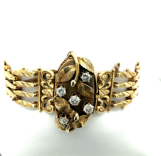 14K Yellow Gold Wide Floral Diamond Bracelet – Approx. 0.9CTW