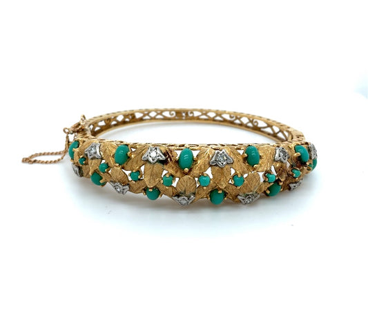 18K Yellow Gold Estate Bracelet with Green Stones and Diamonds