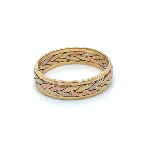 14K Tri-Color Gold Braided Inlay Band – Size 13