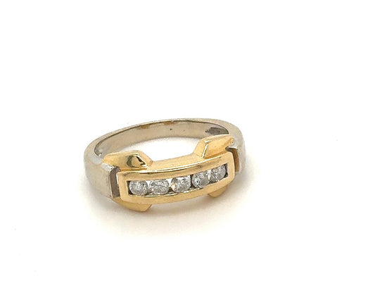 Two-Tone 14K Estate 5-Stone Ring with Buckle Detail