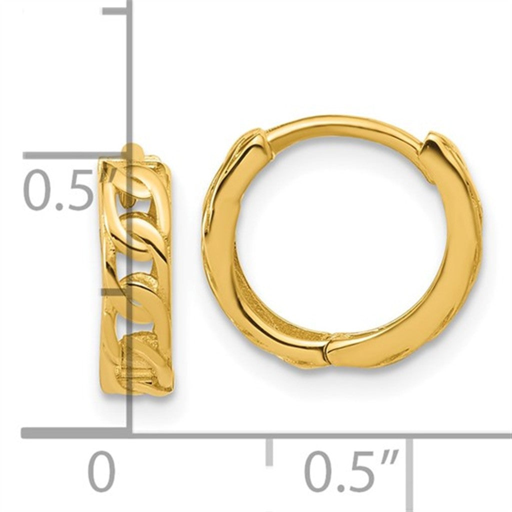 14K Yellow Gold Polished Chain Link Pattern Hoop Earrings