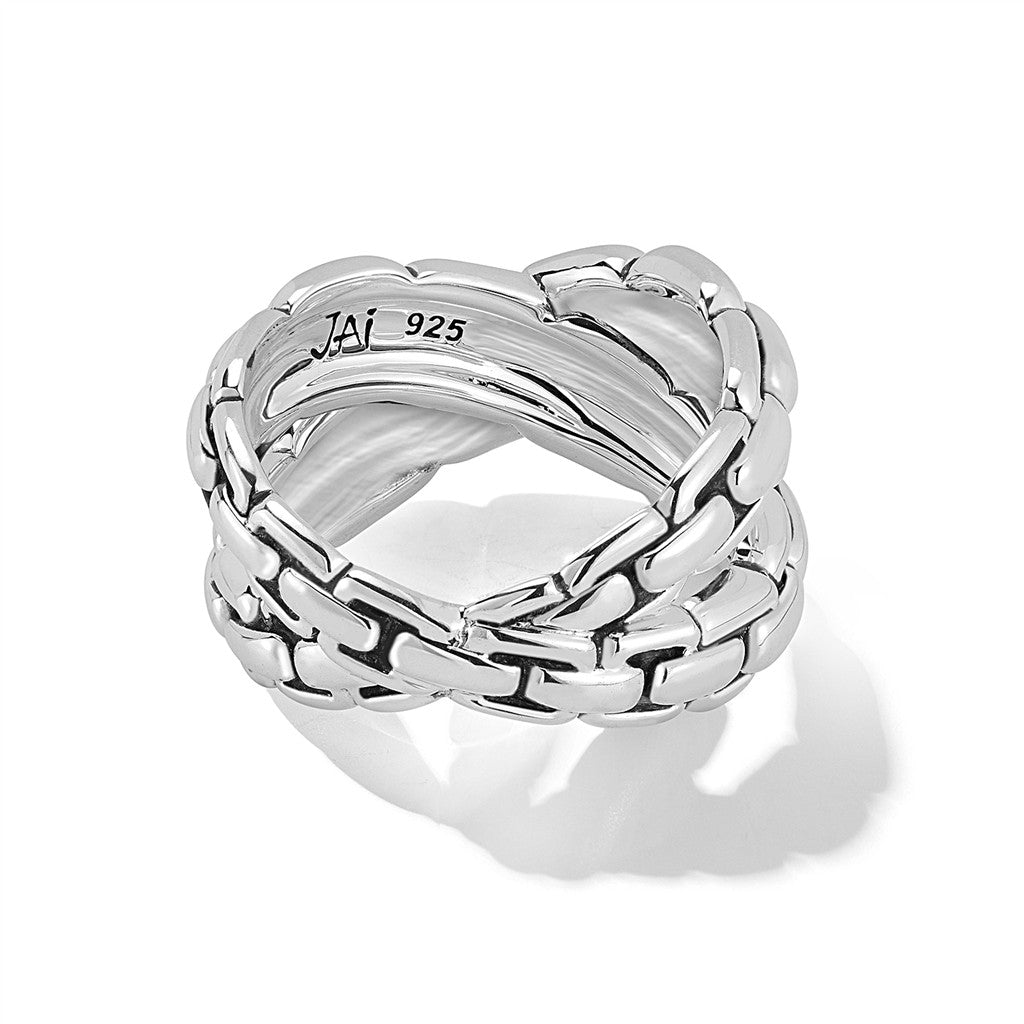JAI Sterling Silver Graduated Criss Cross Box Chai | Silver Rings
