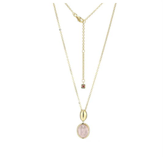 ELLE Riviere Rose Quartz Pendant Necklace in 14K Yellow Gold-Plated Sterling Silver
