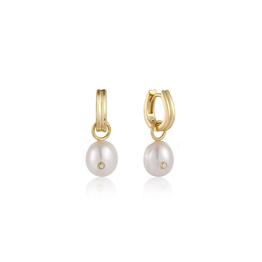 Elegant Ania Haie Pearl Drop Sparkle Huggie Hoop Earrings