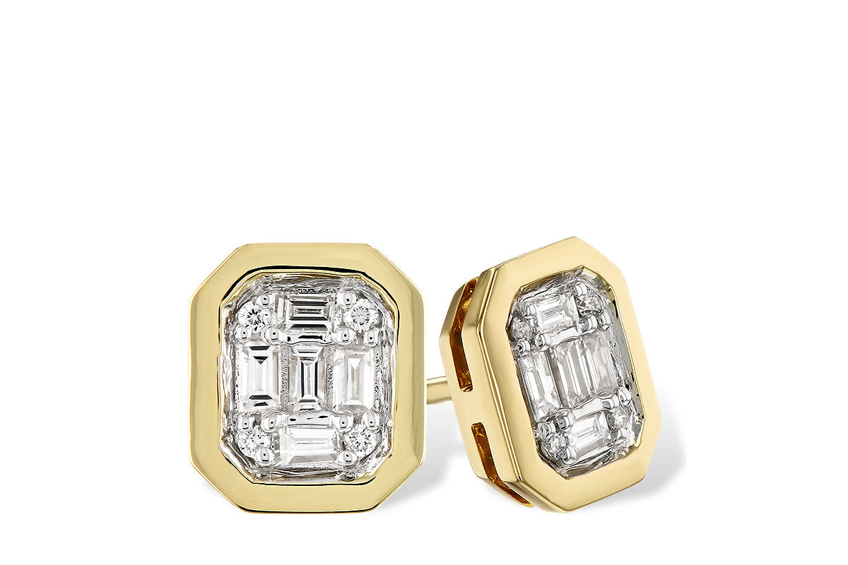 14K Yellow Gold .16CTW Rectangular Bezel-Set Diamond Stud Earrings