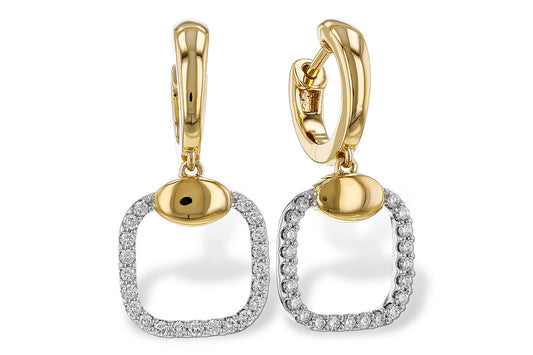 14K Two-Tone .30CTW Natural Diamond Huggie Earrings with Open Cushion Dangle