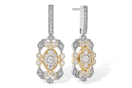 14K Two-Tone .37CTW Vintage Filigree Diamond Drop Earrings with Milgrain