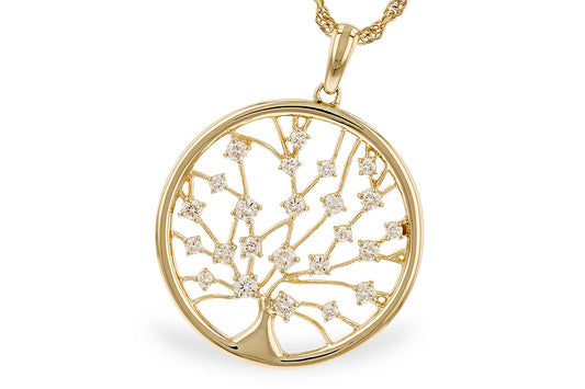 14K Yellow Gold .32CTW Diamond Tree of Life Pendant with 18" Rope Chain