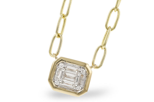 14K Yellow Gold .14CTW East-West Bezel Diamond Pendant with Oval Link Chain
