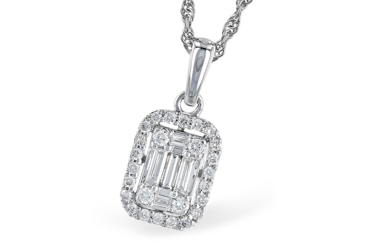 14K White Gold .26CTW Natural Cluster Diamond Halo Pendant with 18" Rope Chain