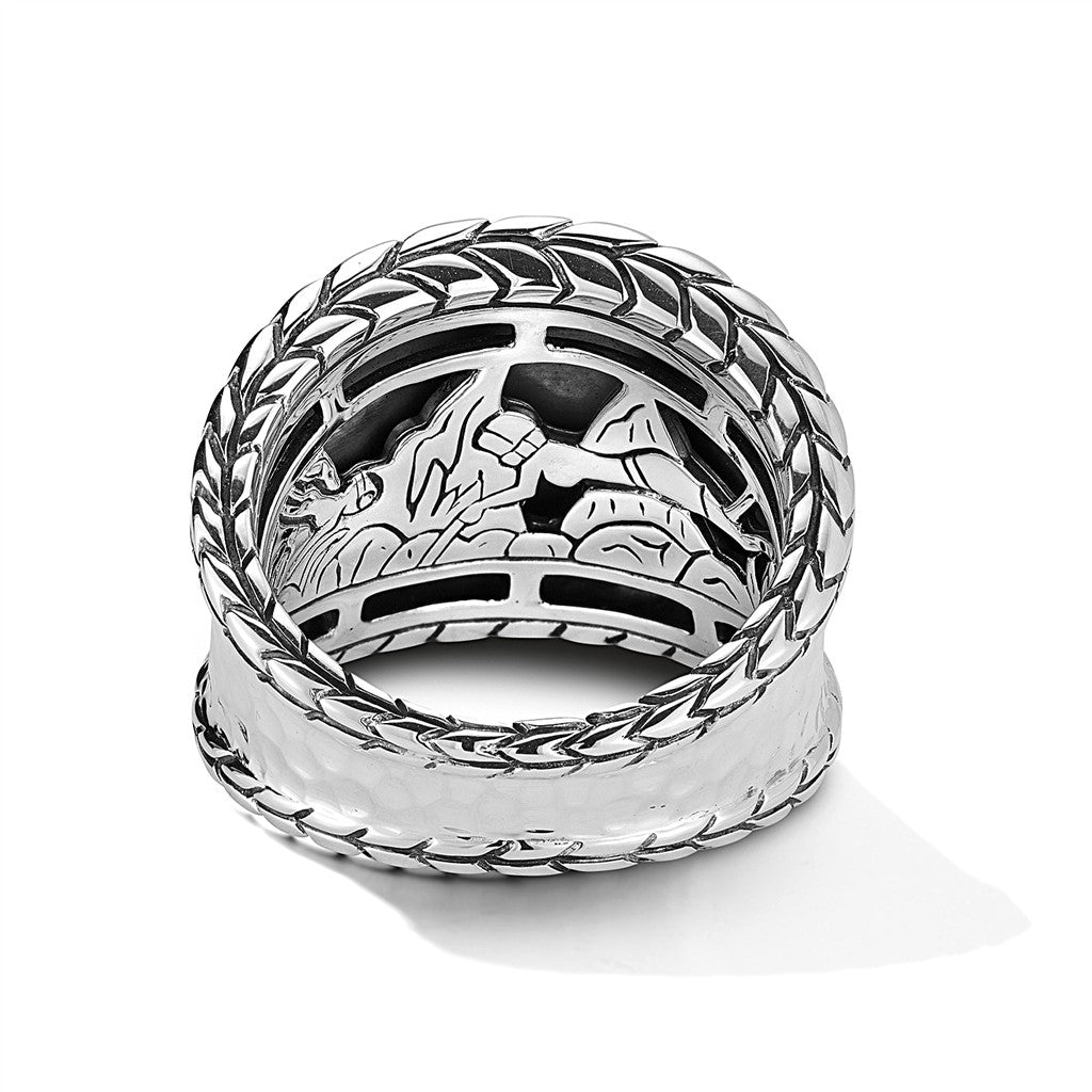 JAI Sterling Silver Hammered Saddle Ring with Bask | Silver Rings