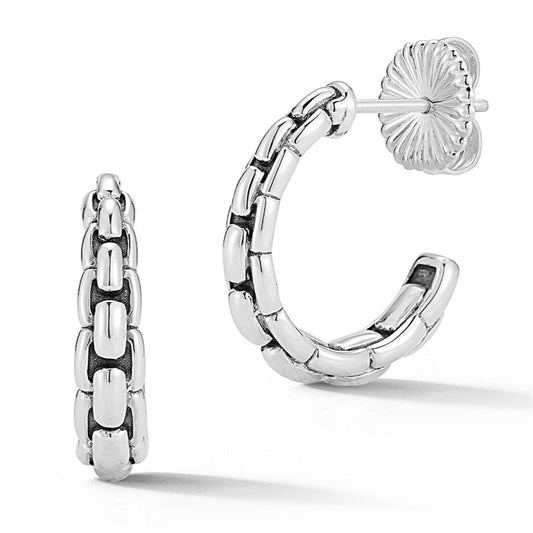 JAI Sterling Silver Box Chain Pattern J Hoop Earri | Silver Earrings