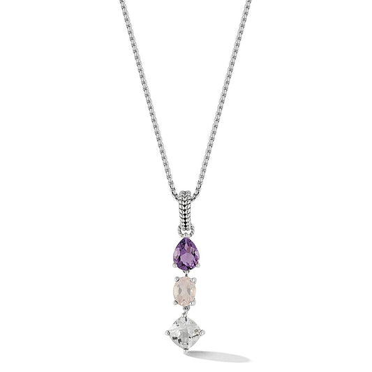 JAI Sterling Silver Multi Gemstone ICE Pendant wit | Silver Necklaces