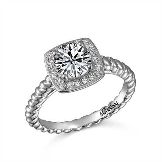 Fancy Halo Semi-Mount Engagement Ring with Rope Design Shank