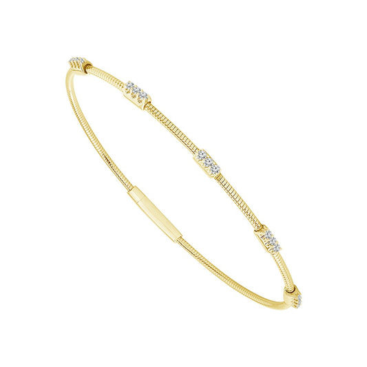 14K Yellow Gold Natural Diamond Station Flexie Bangle