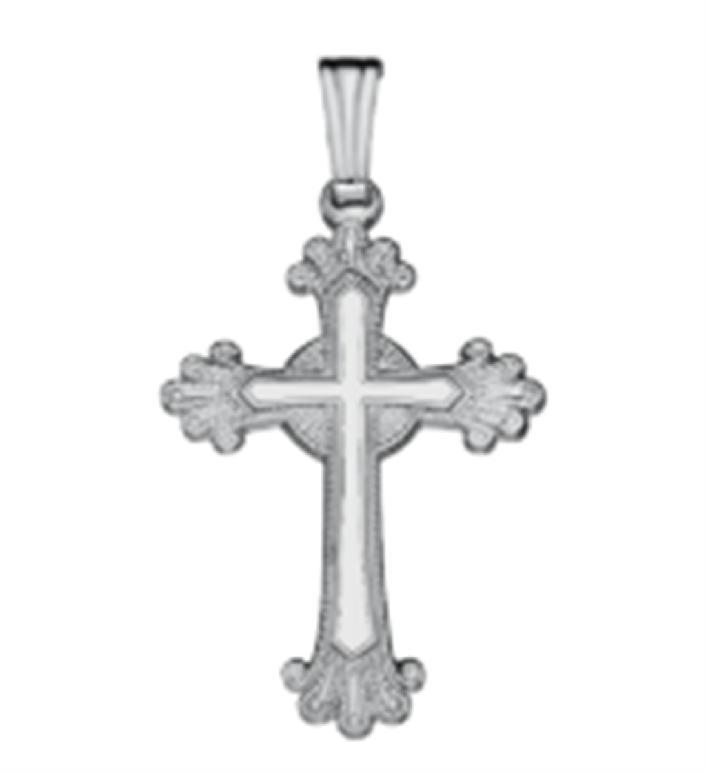 SS Fancy Milgrain Cross Necklace on 18" Rolo Chain