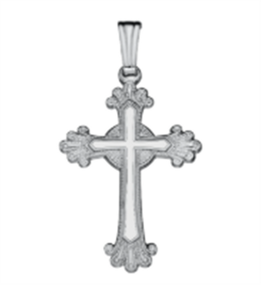 SS Fancy Milgrain Cross Necklace on 18" Rolo Chain