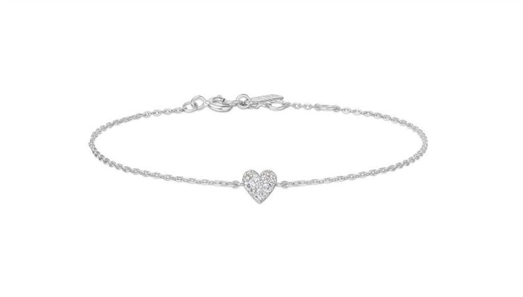 Silver Sweet Heart Pavé Bracelet 6.5" - Ania Haie