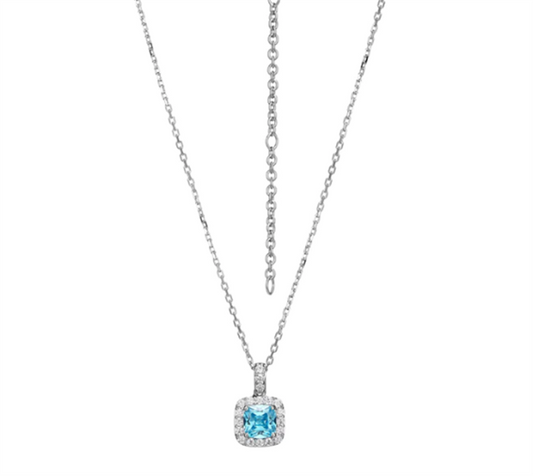 ELLE “Radiance” Cushion-Cut Blue & Clear CZ Pendant Necklace in Sterling Silver