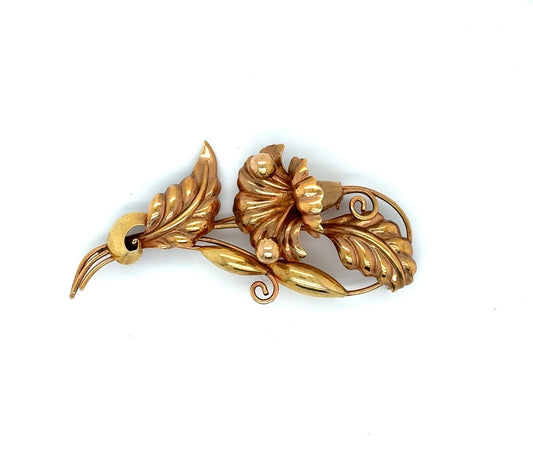 Yellow 14 Karat Estate Floral Shaped Pin