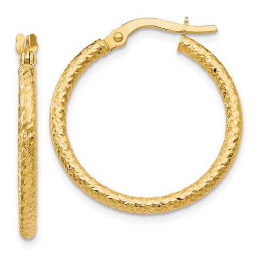 14K Yellow Gold Medium Hoop Earrings – Polished & Textured Hinged Style