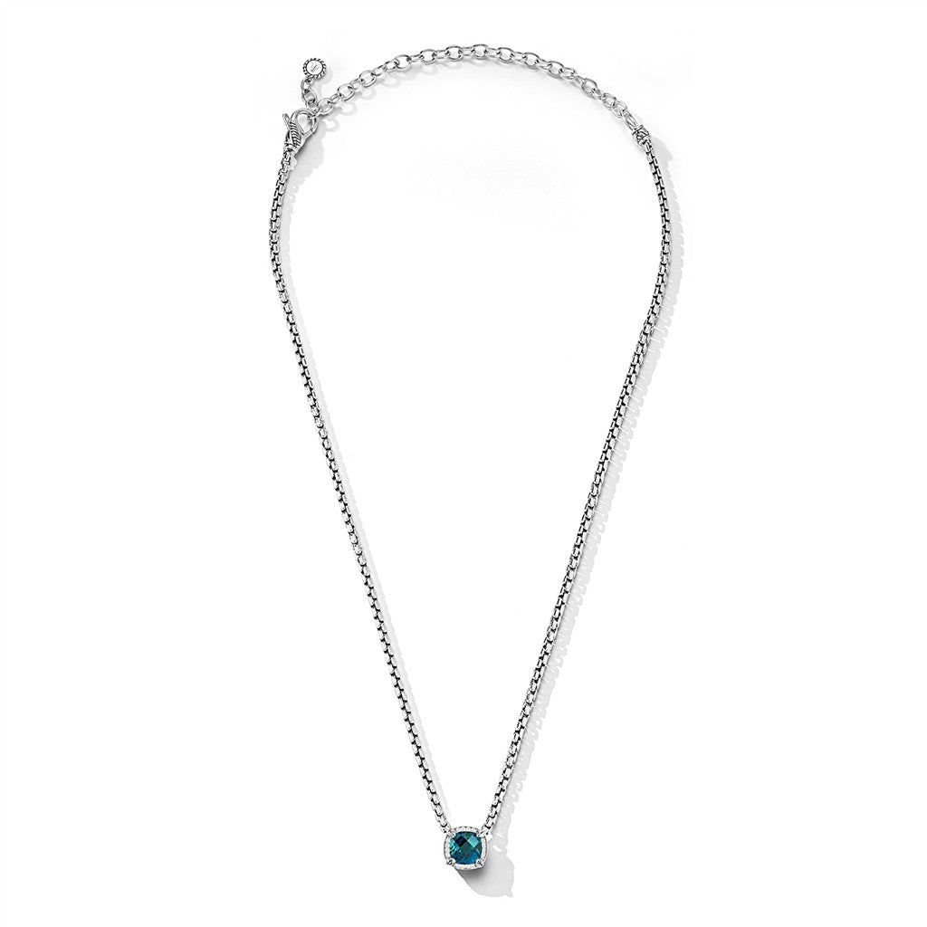 JAI Sterling Silver Gemstone & Diamond 3.7mm Box C | Silver Necklaces