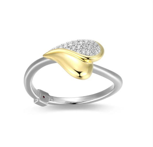 Sterling Silver ELLE "Amour" Rhodium and Yellow Gold-Plated White CZ Ring Size 7