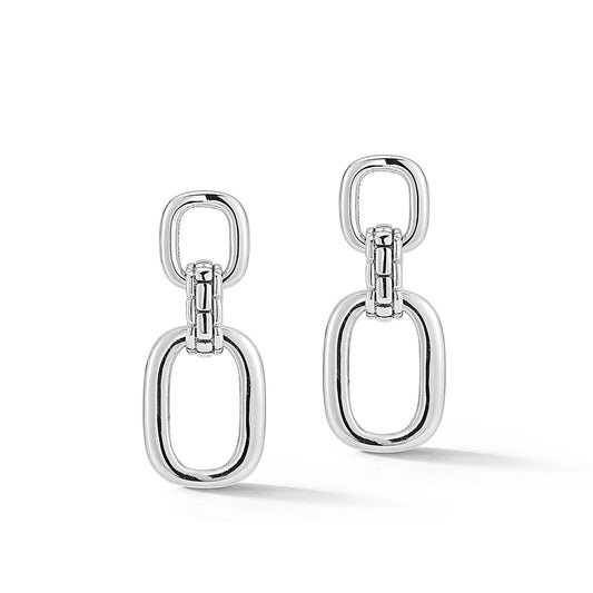 JAI Sterling Silver Open Statement Link & Box Chai | Silver Earrings