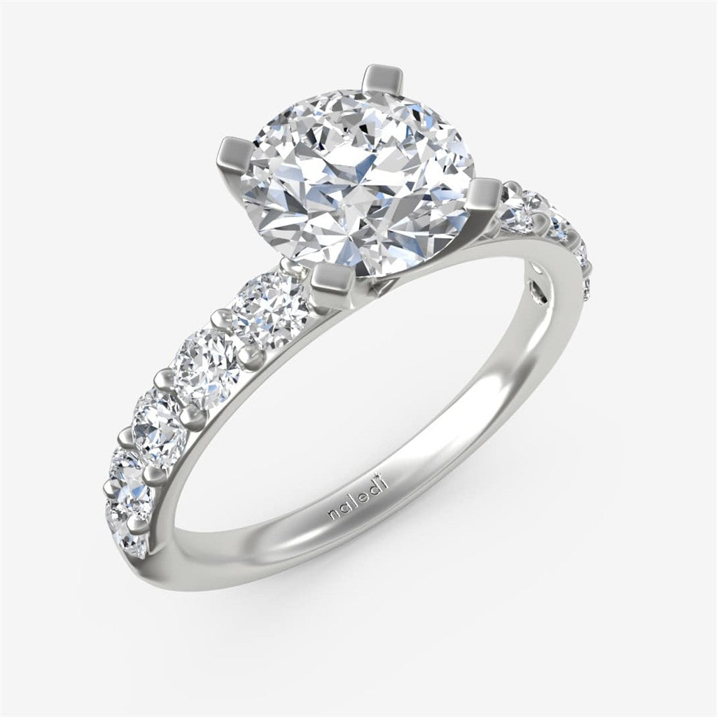 Shared Prong Diamond Shank Engagement Ring with 2.5mm Wide Shank Semi-Mount