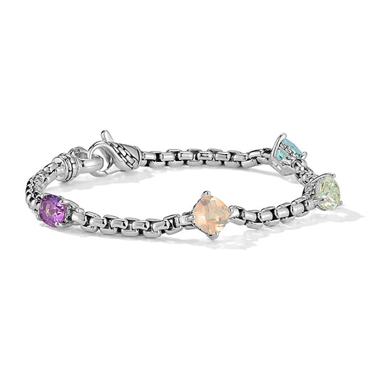 JAI Sterling Silver 4.0mm Box Chain Gemstone Brace | Silver Bracelets