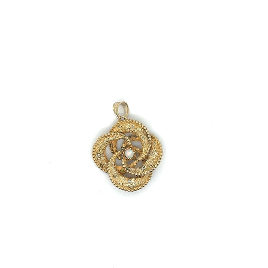 14K Yellow Gold Estate Pendant – Pearl & Diamond Charm, No Chain